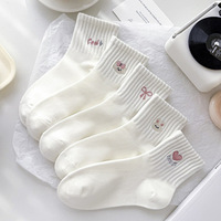Chaussettes ras du cou pour femmes, blanches, tricotées, absorbantes, en polyester et coton, style coréen et japonais, motif lapin de dessin animé, style universitaire, tendance automne