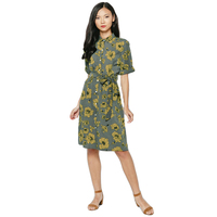 Robes chemises décontractées pour femmes, imprimées florales, à manches mi-longues, avec détail boutonné et nœud, taille naturelle, collection 2020