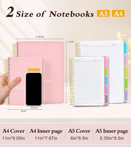 Cuaderno Espiral A5 de 5 Materias con Páginas Rayadas, Separadores Extraíbles con Pestañas, 240 Páginas, Diario para Mujer, 6x8.5, para Trabajo y Escuela - Product Image 2