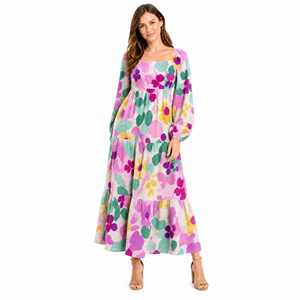 Robe longue évasée à imprimé floral pour femme, douce au toucher, à manches longues, pour occasions spéciales, automne-hiver, robe de soirée pour femme - Product Image 3