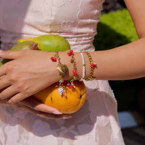 Braccialetto JD Sweet in Acciaio Inossidabile Stile Oceano con Ciondoli Diamantati a Forma di Fragola e Ciliegia in Vetro per Ragazze - Product Image 6