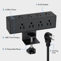 Multiprise de bureau à 8 prises avec USB-C PD + 3 ports USB-A à charge rapide, fixation par pince en C sans perçage, fiche plate à angle droit pour poste de travail de bureau