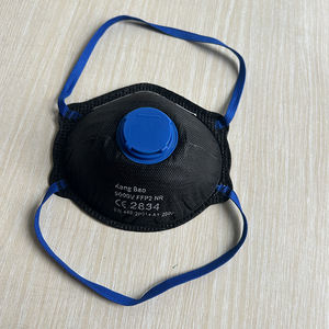 Máscara de Poeira Preta FFP2 com Válvula, Cobertura Nasal em Tecido de Carbono EN149, Máscara de Proteção Pessoal para Construção e Mineração - Product Image 1