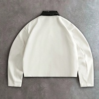 Blouson Bomber en Laine Personnalisé, Veste Courte Zippée en Coton, Style Streetwear Vintage Colorblock avec Col en Cuir pour Homme
