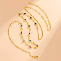 Vente en gros d'usine de bijoux chaîne de ventre OEM Boho cristal coloré coeur chaîne de ventre en acier inoxydable hypoallergénique ventre taille Cha