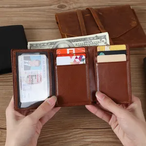 New Arrival Rfid Blocking Crazy Horse Leather Men Wallet For Men Real Genuine Cow Leather Trifold Wallets Manufacture