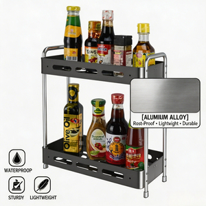 Porta Spezie Verticale a Tre Livelli in Alluminio+PVC Anodizzato, Espandibile, per Organizzazione <span class=keywords><strong>Cucina</strong></span> - Product Image 3