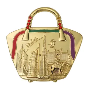 Manufacture Wholesale Cusotom Personalized Metal Crystal Enamel Handbag Dubai Burj Khalifa Tower Magnet Fridge Tourist Souvenir