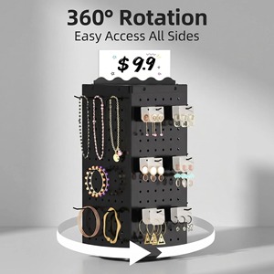 Rotating Jewelry Display Rack Pegboard <b>Shelf</b> With <b>Hooks</b> For Store Showcase Accessories - Product Image 4