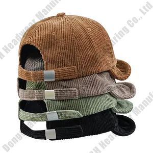The New Model Comes With Bent Visor Cap Custom Logo Corduroy Blank Brimless Hats