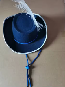 Sombreros de fieltro azul marino personalizados con logotipo para niños y adultos, sombrero de mosquetero con pluma grande - Product Image 2