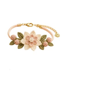 Handmade Crochet Flower <b>Bracelet</b> Woven <b>String</b> Bangle Adjustable Chain Closure Floral Jewelry Gift - Product Image 5