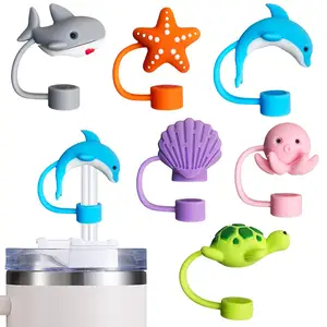 Topper in paglia di animale marino in Silicone 10mm a prova di polvere con punte di paglia riutilizzabili coperchi per tazza di Stanley