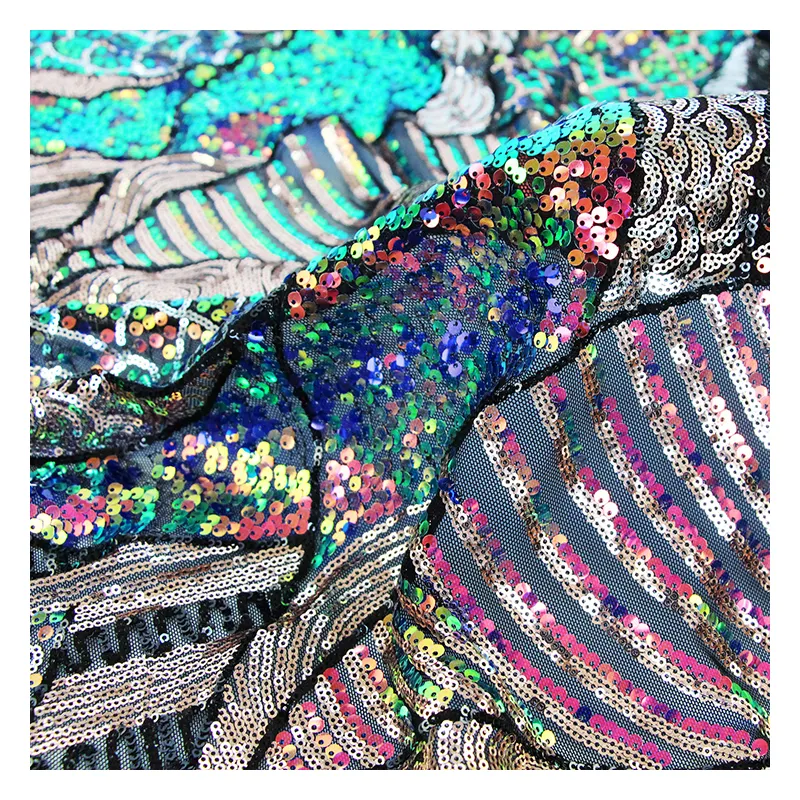 Newest fashion geometric design sequin fabric lace embroidery colorful sequin fabric