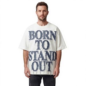Camiseta Oversize para Hombre con Bordado Desgastado, Cuello Redondo, Manga Corta, Estilo Casual, Hombros Caídos - Product Image 1