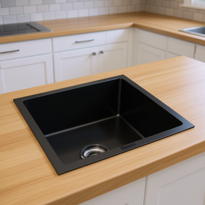 Évier de cuisine en acier inoxydable noir Domino, cuve simple carrée, finition mate, montage sur comptoir - Product Image 2