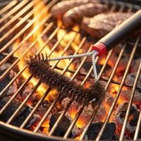 Brosse de nettoyage pour barbecue coréen en acier avec manche en plastique résistant à la chaleur, durable pour les grillades en extérieur et le camping