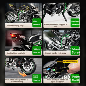 Novedad 2025 Estilo de Venta Caliente: Moto <span class=keywords><strong>Kawasaki</strong></span> Ninja H2R a Escala 1:9 de Metal Fundido con Acelerador, Spray y Sonido, Juguete Eléctrico Divertido de Alta Tecnología - Product Image 4