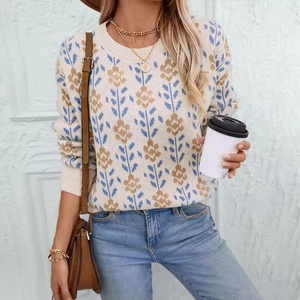 Offre Spéciale dames Floral Jacquard <span class=keywords><strong>pull</strong></span> <span class=keywords><strong>pull</strong></span> à manches longues tricots pour l'automne Style décontracté avant <span class=keywords><strong>pull</strong></span> en tricot <span class=keywords><strong>fait</strong></span> à la <span class=keywords><strong>main</strong></span> - Product Image 2