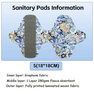 Serviettes hygiéniques réutilisables en coton de graphène 18*18cm, propriétés antibactériennes, <span class=keywords><strong>protection</strong></span> contre l'<span class=keywords><strong>incontinence</strong></span>, design à ailettes, <span class=keywords><strong>protection</strong></span> contre les fuites - Product Image 2