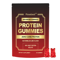 Rosebest Marque privée OEM Sans sucre Arôme naturel Vegan 100% Isolat de protéine de lactosérum Gummy avec plusieurs vitamines et minéraux