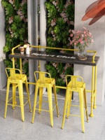 Ensemble table et chaises en bois massif et métal, style industriel, inspiré des tuyaux d'eau, comptoir haut pour les boutiques de desserts