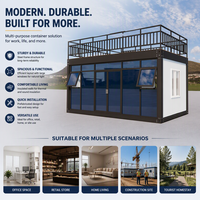 Maison Modulaire Conteneurisée Préfabriquée avec Terrasse sur le Toit, Mur en Verre, Cabine en Acier pour Bureau, Commerce et Habitation