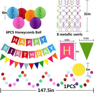 Set di forniture per feste colorate bandiera di carta cerchio Confetti ghirlanda vortice sfera a nido d'ape per festa di compleanno - Product Image 2