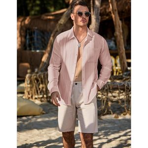 เสื้อเชิ้ตผู้ชาย FOXA แบบติดกระดุม แขนยาว สไตล์ลำลอง ฮาวาย ชายหาด มีกระเป๋า ระบายอากาศได้ดี ผ้าฝ้ายป๊อปลิน 100% - Product Image 4