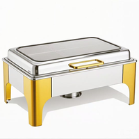 Ensemble de chauffe-plats en verre pour buffet de mariage, luxe, 9L, doré, avec fenêtre de visualisation, pour usage commercial