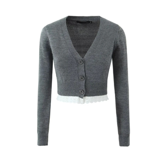 <span class=keywords><strong>Cardigan</strong></span> con giuntura <span class=keywords><strong>in</strong></span> <span class=keywords><strong>pizzo</strong></span> alla moda 2025 con scollo a V profondo 3687 Runwaylover - Product Image 1