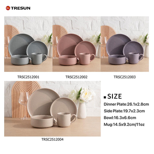 Service de table moderne TRESUN en porcelaine gaufrée colorée – Bols et assiettes pour le petit-déjeuner, tasses et vaisselle en porcelaine - Product Image 4
