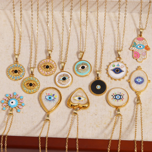 Collana con Ciondolo Occhio di Allah all'Ingrosso, Placcata Oro in Acciaio al Titanio, Occhio Turco Blu, Mano di Hamsa, Girocollo Lusso Leggero Delicato - Product Image 1
