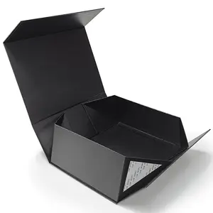 Kemasan kotak hadiah magnetik lipat hitam untuk pakaian atau sepatu