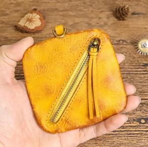 Stylish Custom Leather Coin Zipper Pouch Case Baffalo <b>Small</b> Mini Triangle Pyramid Square Trapezoid Fashion Tied <b>Purse</b> - Product Image 2