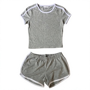 Womens Short Sleeve Contrast Trim T Shirt And Elastic Waist Shorts Two Piece <b>Twin</b> <b>Set</b> - Product Image 1