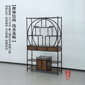 Bamboo Three Drawer Antique Shelf Round Solid Wood Display Cabinet Tea Room Storage Furniture - Product Image 3