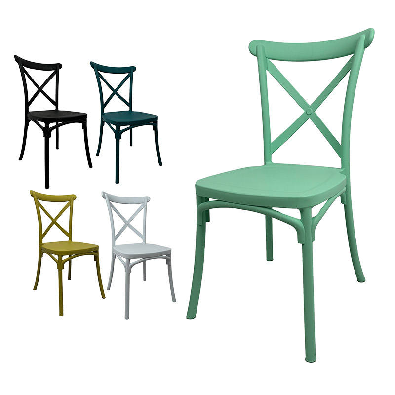 Modern Monoblock Strong White Green Adult Wedding Crossback X Chairs Pp  Stackable Event Restaurants Coffee Dining Plastic Chair