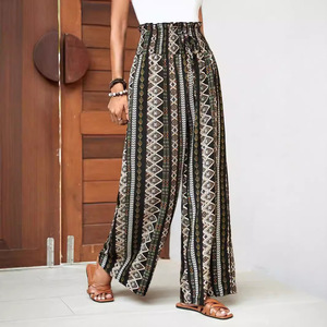 Pantalones Casuales de Mujer con Pliegues, Estilo Holgado, Largos hasta el Tobillo, Diseño con Estampado Floral, Cintura Alta Elástica, Estilo Vacaciones en la Playa, Primavera 2026 - Product Image 2