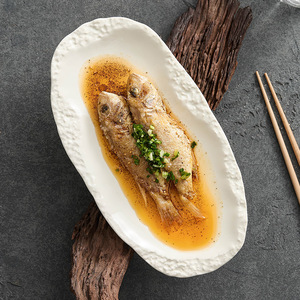 Ceramic American Style Long Oval <strong>Plates</strong> Fish Steamed Dishes <strong>Creative</strong> Rock Pattern <strong>Serve</strong> Trays Stir Fried Dishes Household - Product Image 2