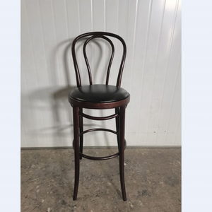 Solid Wood Dark Brown Bentwood Thonet bar <strong>Stool</strong> <strong>with</strong> <strong>Back</strong> Rest - Product Image 3