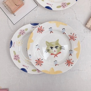 Assiette en céramique coréenne mignonne et créative, motif chat aquarelle, pour dîner, gâteau, fruits, assiette occidentale, assiette de petit-déjeuner - Product Image 4