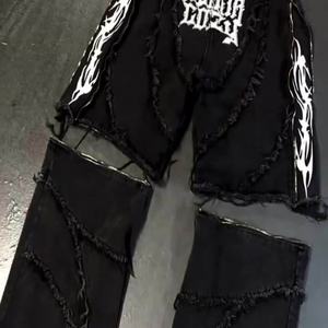 Pantalons de survêtement décontractés pour hommes, coton de haute qualité personnalisé avec ceinture épaisse, ourlet brut, coutures usées, jambe large, imprimé numérique - Product Image 6