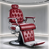 Chaise de barbier vintage rouge capitonnée, robuste, inclinable et hydraulique, en promotion pour salon de coiffure