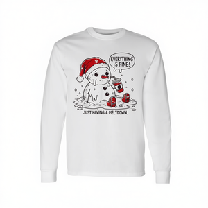 Camiseta de manga larga con estampado digital de cuello redondo para adulto, unisex, con diseño de muñeco de nieve, Everything Is Fine Snowman Meltdown Christmas - Product Image 2
