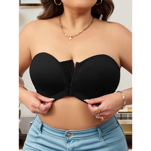 Bustier <span class=keywords><strong>Grande</strong></span> <span class=keywords><strong>Taille</strong></span> Confortable Antidérapant Noir Sans Bretelles Respirant à Agrafage Frontal <span class=keywords><strong>Invisible</strong></span> pour Femme - Product Image 1
