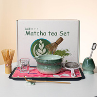 Astief – Ensemble de 10 ustensiles à matcha avec logo personnalisé, boîte cadeau colorée, bol en céramique émaillée à motif, fouet à matcha avec bec verseur