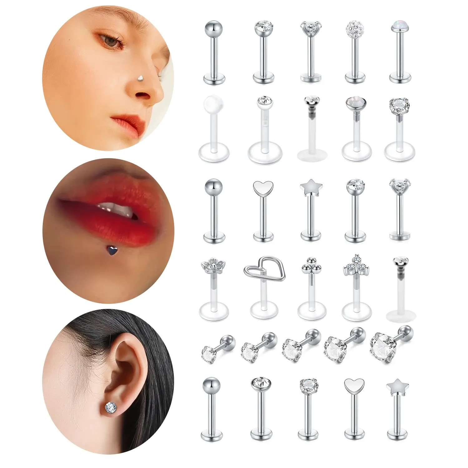 16G Lippenringen Voor Vrouwen Roestvrij Chirurgisch Staal Labret Monroe Medusa Tragus Helix Kraakbeen Naar Voren Oorbel Piercing Sieraden