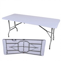 Table pliante d'extérieur en polypropylène avec cadre métallique épaissi, design simple, pour location, salle à manger, exposition, mobilier d'extérieur