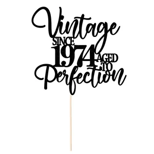 1 pièce Noir Étincelant 1974 Charm Eternal Vintage Perfect Cake Top-Convient pour le <span class=keywords><strong>50e</strong></span> <span class=keywords><strong>anniversaire</strong></span> ou la fête d'<span class=keywords><strong>anniversaire</strong></span> - Product Image 4